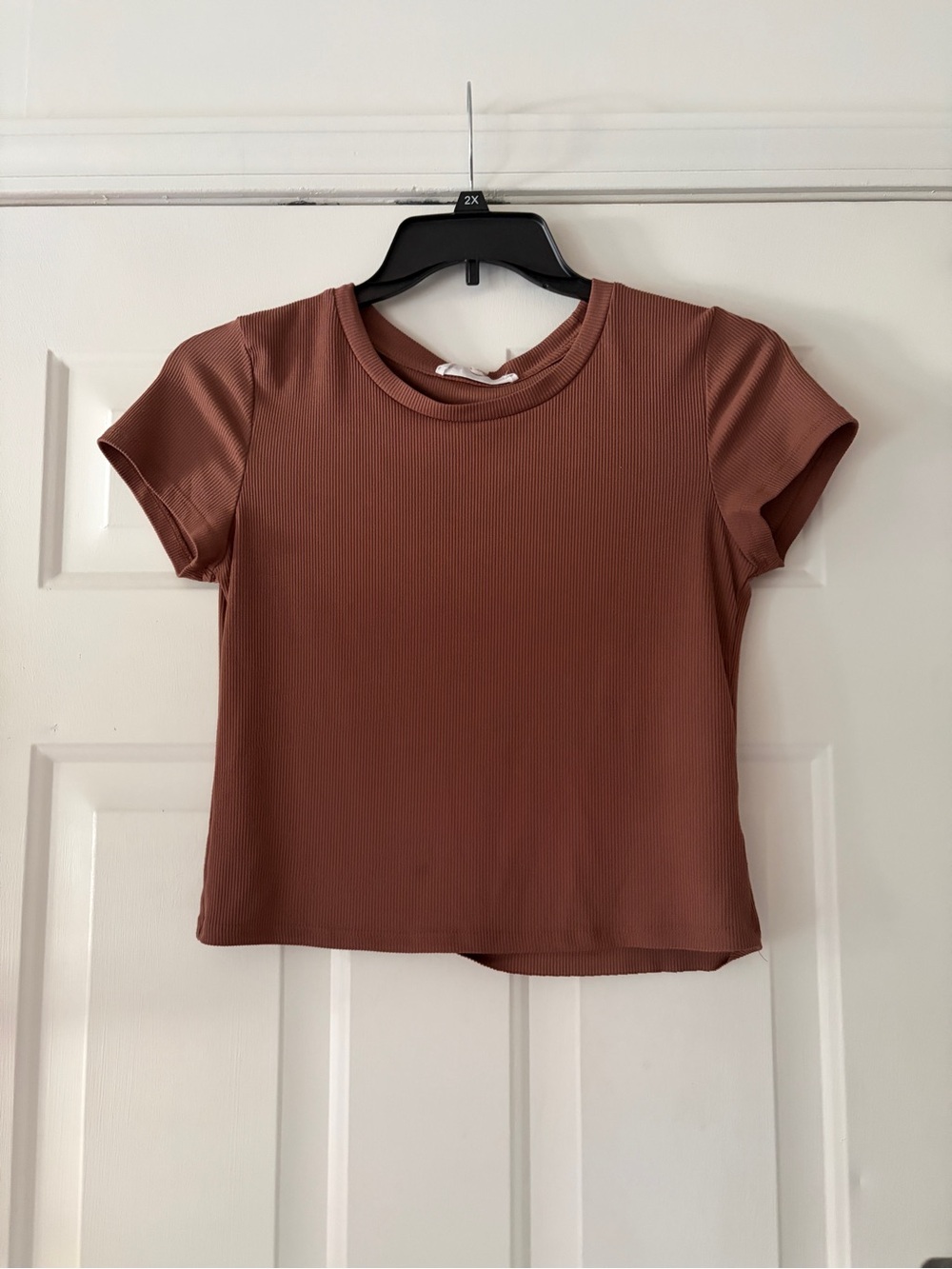 Women's Ribbed Short Sleeve Top - Rust